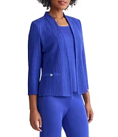 Ming Wang Textured Wave Knit V-Neck 3/4 Sleeve Jacket