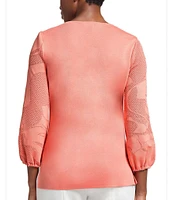 Ming Wang Tonal Texture Knit V-Neck Bracelet Sleeve Top