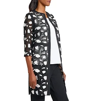 Ming Wang Two-Tone Lace Round Neck 3/4 Sleeve Jacket