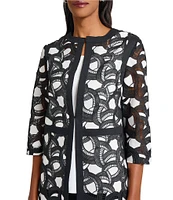 Ming Wang Two-Tone Lace Round Neck 3/4 Sleeve Jacket