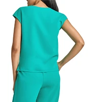Ming Wang Woven Crepe V-Neck Cap Sleeve Top