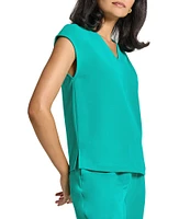 Ming Wang Woven Crepe V-Neck Cap Sleeve Top