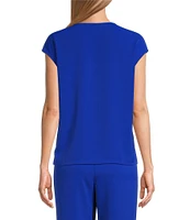 Ming Wang Woven Crepe V-Neck Cap Sleeve Top