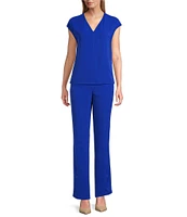 Ming Wang Woven Crepe V-Neck Cap Sleeve Top