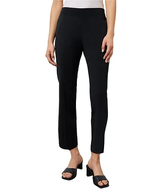 Ming Wang Woven Slim Straight Leg Elastic Waist Cropped Pull-On Pants