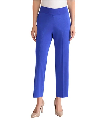 Ming Wang Woven Slim Straight Leg Elastic Waist Cropped Pull-On Pants