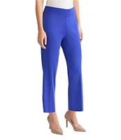 Ming Wang Woven Slim Straight Leg Elastic Waist Cropped Pull-On Pants