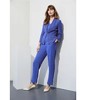 Ming Wang Woven Slim Straight Leg Elastic Waist Cropped Pull-On Pants