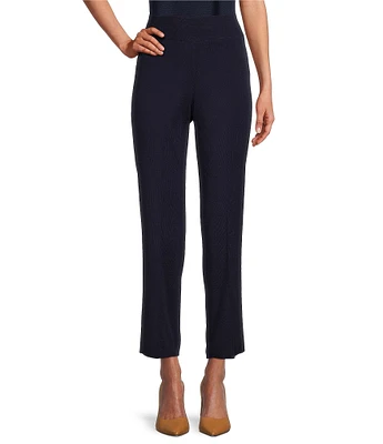 Ming Wang Woven Slim Straight Leg Elastic Waist Cropped Pull-On Pants