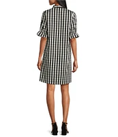 Ming Wang Woven V-Neck Short Sleeve Ruffle Dress