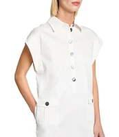 Ming Wang x Tanya Foster Cotton Blend Utility Cap Sleeve Shift Dress