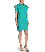 Ming Wang x Tanya Foster Cotton Blend Utility Cap Sleeve Shift Dress