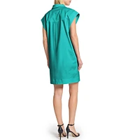 Ming Wang x Tanya Foster Cotton Blend Utility Cap Sleeve Shift Dress