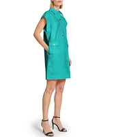 Ming Wang x Tanya Foster Cotton Blend Utility Cap Sleeve Shift Dress