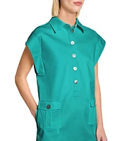 Ming Wang x Tanya Foster Cotton Blend Utility Cap Sleeve Shift Dress