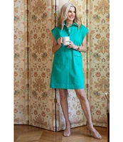Ming Wang x Tanya Foster Cotton Blend Utility Cap Sleeve Shift Dress