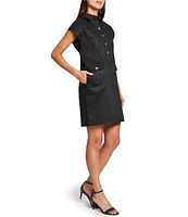 Ming Wang x Tanya Foster Cotton Blend Utility Cap Sleeve Shift Dress