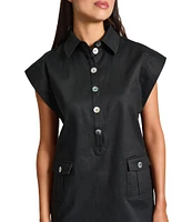 Ming Wang x Tanya Foster Cotton Blend Utility Cap Sleeve Shift Dress