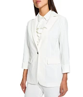 Ming Wang x Tanya Foster Deco Crepe Notch Lapel Bracelet Sleeve Single Button Blazer