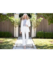 Ming Wang x Tanya Foster Deco Crepe Notch Lapel Bracelet Sleeve Single Button Blazer