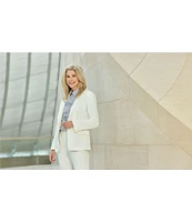 Ming Wang x Tanya Foster Deco Crepe Notch Lapel Bracelet Sleeve Single Button Blazer