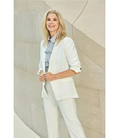 Ming Wang x Tanya Foster Deco Crepe Notch Lapel Bracelet Sleeve Single Button Blazer
