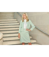 Ming Wang x Tanya Foster Stitch Knit Round Neck Long Sleeve Blazer