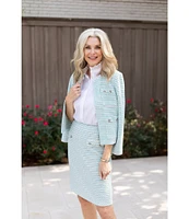 Ming Wang x Tanya Foster Stitch Knit Round Neck Long Sleeve Blazer
