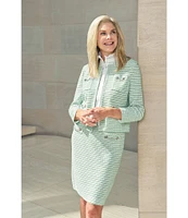 Ming Wang x Tanya Foster Stitch Knit Round Neck Long Sleeve Blazer