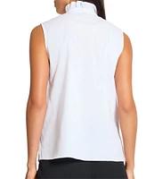 Ming Wang x Tanya Foster Stretch Cotton Mock Ruffle Neck Sleeveless Blouse