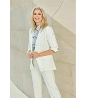 Ming Wang x Tanya Foster Stretch Deco Crepe Pintuck Ankle Pants