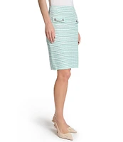 Ming Wang x Tanya Foster Textured Stitch Knit Chain Trim Pull-On Skirt