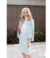 Ming Wang x Tanya Foster Textured Stitch Knit Chain Trim Pull-On Skirt