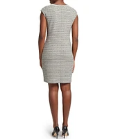 Ming Wang x Tanya Foster Tweed Knit Round Neck Cap Sleeve Sheath Dress