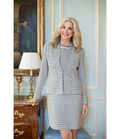 Ming Wang x Tanya Foster Tweed Knit Round Neck Cap Sleeve Sheath Dress