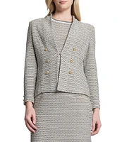 Ming Wang x Tanya Foster Tweed Knit V-Neck Long Sleeve Hook Front Jacket