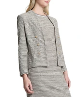 Ming Wang x Tanya Foster Tweed Knit V-Neck Long Sleeve Hook Front Jacket