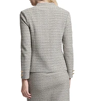 Ming Wang x Tanya Foster Tweed Knit V-Neck Long Sleeve Hook Front Jacket