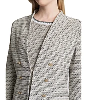 Ming Wang x Tanya Foster Tweed Knit V-Neck Long Sleeve Hook Front Jacket