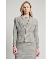 Ming Wang x Tanya Foster Tweed Knit V-Neck Long Sleeve Hook Front Jacket