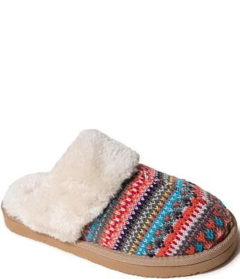 Minnetonka Chesney Textured Knit Faux Fur Collar Mule Slippers