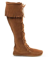 Minnetonka Women's Hardsole Suede Fringe Tall Lace Up Boots