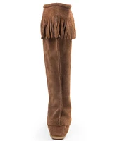 Minnetonka Women's Hardsole Suede Fringe Tall Lace Up Boots