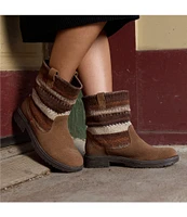 Minnetonka Joli Suede and Textile Pattern Slouch Booties