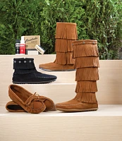 Minnetonka Kilty Suede Fringe Moccasins