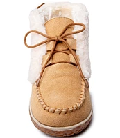 Minnetonka Women's Torrey Suede Faux Shearling Bootie Slippers