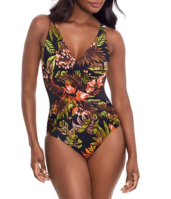 Miraclesuit Botanico Lyra Surplice V-Neck Crossover Mesh One Piece Swimsuit