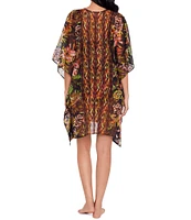 Miraclesuit Botanico V-Neck Lace-Up Tassel Caftan Swim Cover-Up