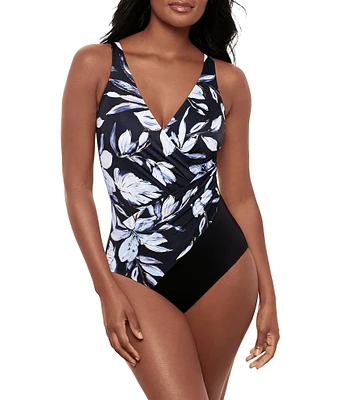 Miraclesuit Fiore Di Luna Oceanus V-Neck Soft Cup Surplice One Piece Swimsuit