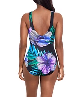 Miraclesuit Flora Aura It's A Wrap Printed Surplice V-Neck Padded Straps Underwire One Piece Swimsuit